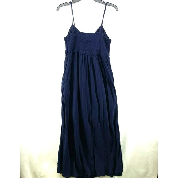 Bardot Maxi Dress Sz Lg 10 Navy Blue Front Tie Cut-Out Spaghetti Strap Stretch - Picture 3 of 8